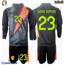 Camisa de Futebol Espanha Unai Simon #23 Goleiro Equipamento Secundário Infantil Europeu 2024 Manga Comprida (+ Calças curtas)